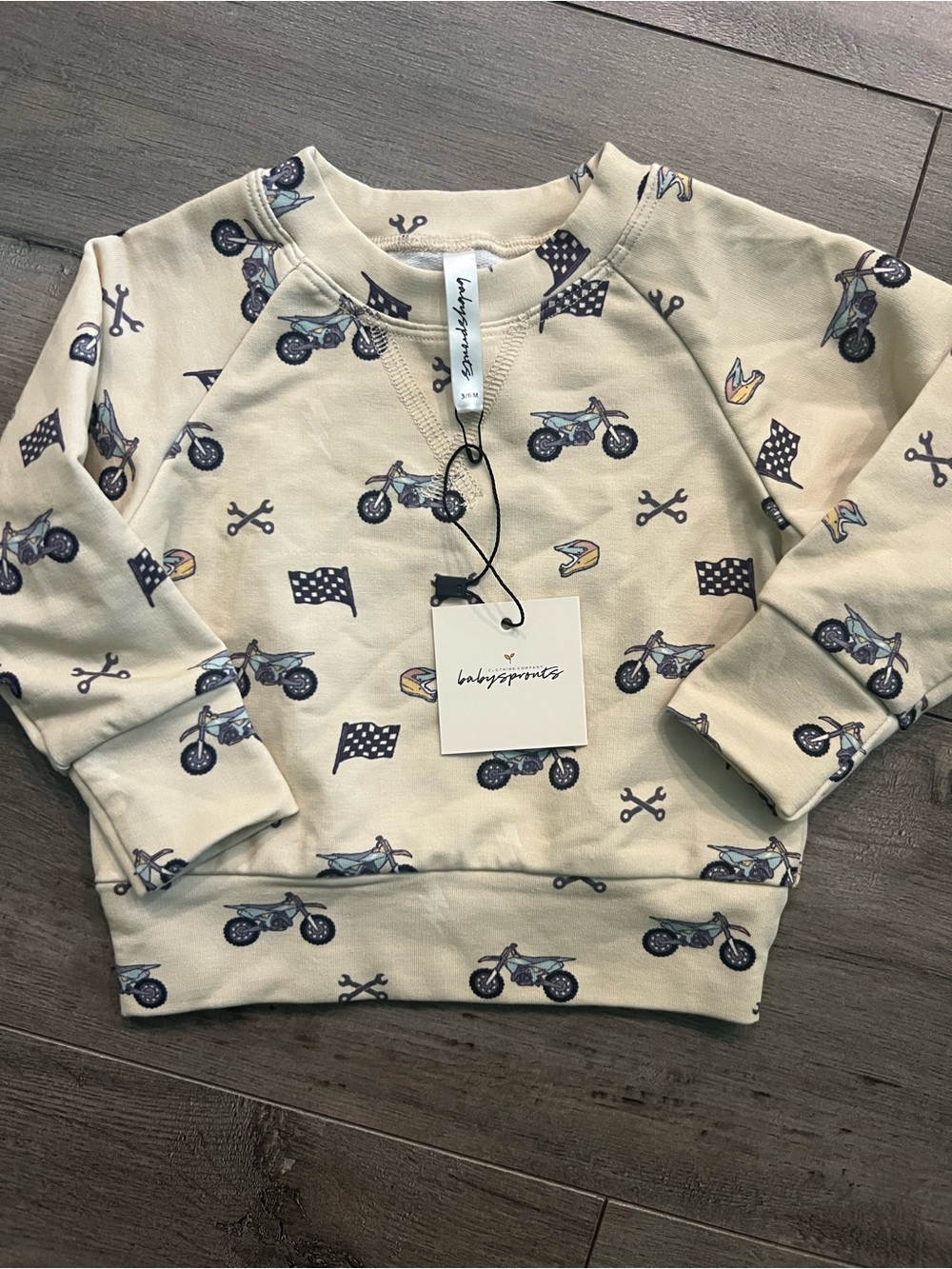 Baby Sprouts Cream Motorcycle Print Sweatshirt
